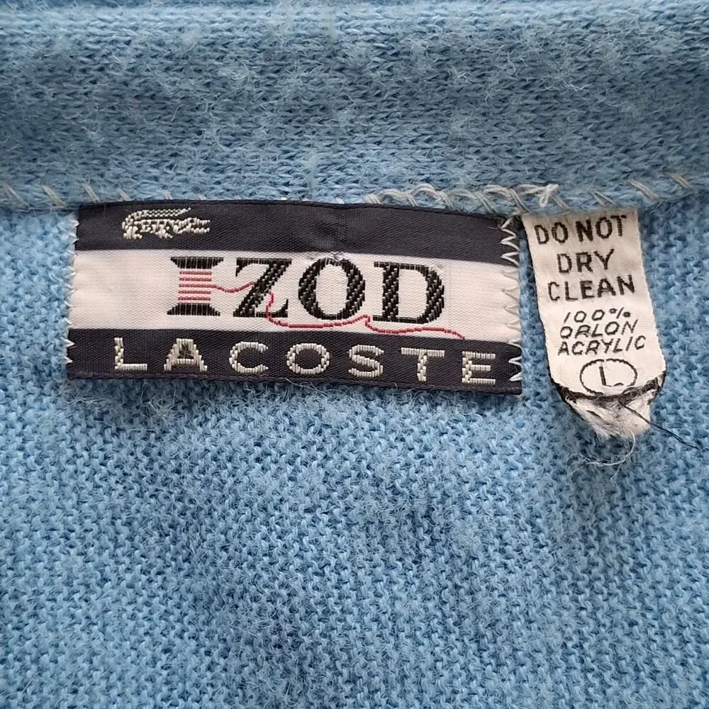 Vtg 70’s Izod Lacoste Men’s L Cardigan Sky Blue Sweater USA Button Kurt Cobain